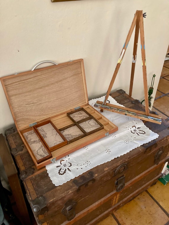 Art Case and Paint Easel, Wooden Art Case With Seasoned Picture Easel, Organizer  Art Briefcase 