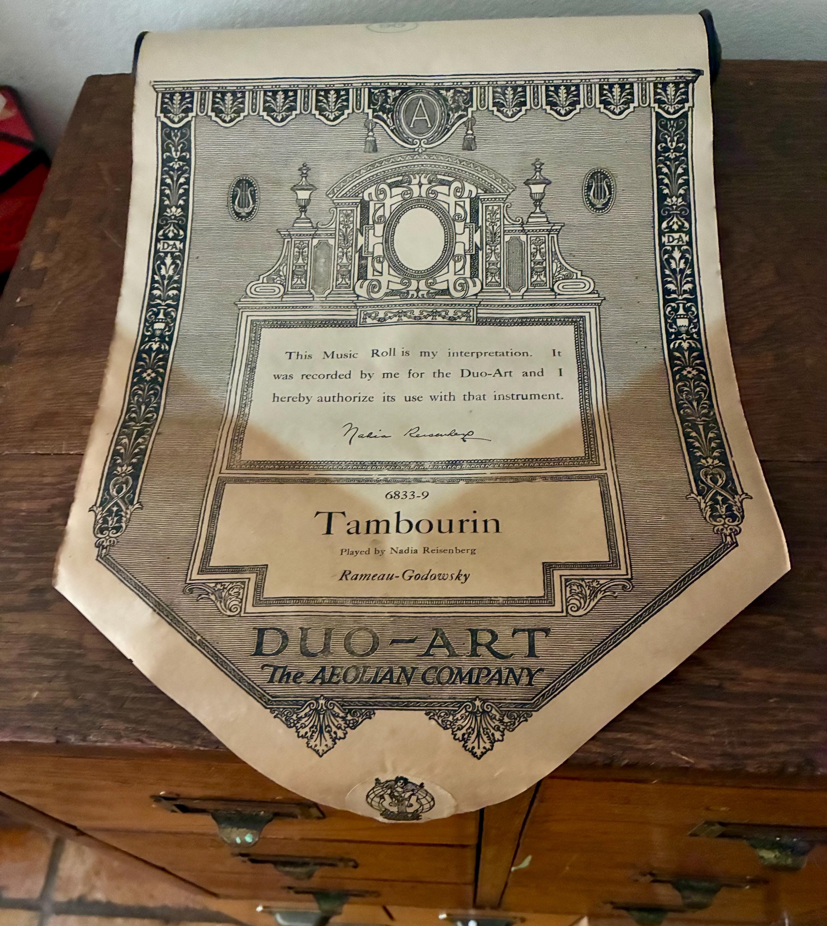Vintage Duo-Art Player Piano Roll Tambourin Rameau Godowsky Nadia Reisenberg Aeolian Reproducing Piano Roll 1925