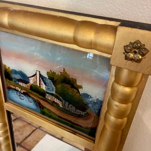 Antique Style Federal Trumeau Mirror with Reverse Painted Glass Landscape