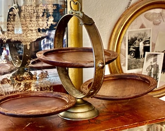 Vintage Messing Holz 3-Tier-Servier | Zusammenklappbarer Indischer Kuchenstand