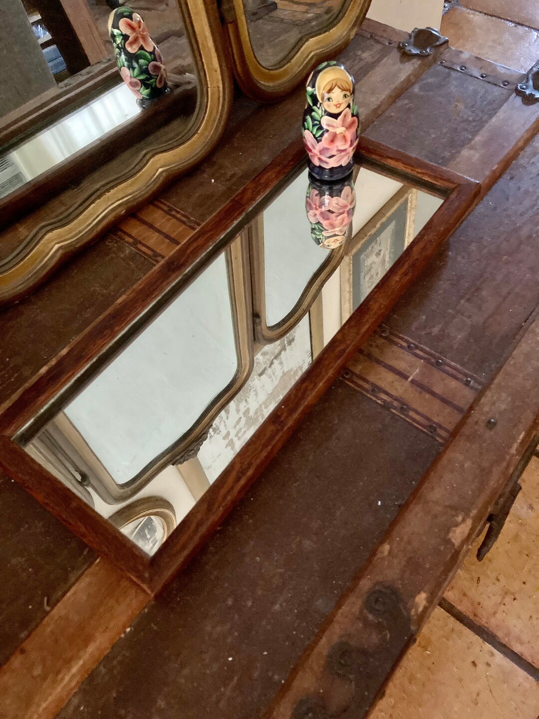 Antique Mirror, Vintage Shaving Mirror, Vintage Vanity Mirror, Small