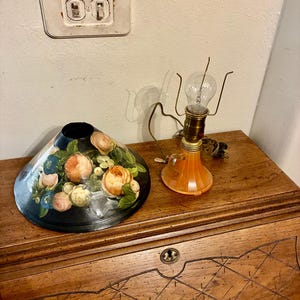 Vintage Pink Glass Boudoir Lamp with Two Floral Paper Shades – 6” Tall Art Deco Style