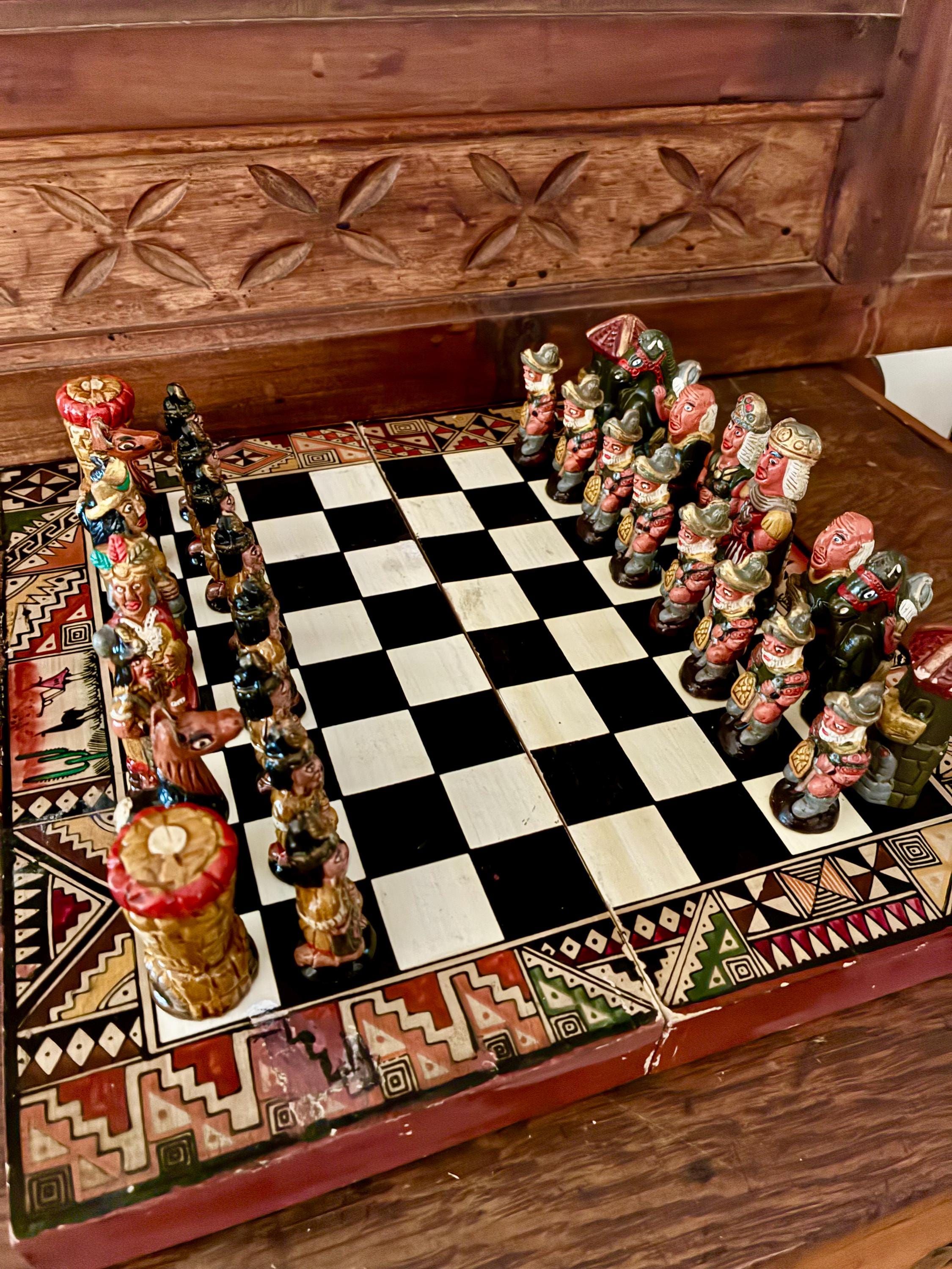 Jeu D'échecs Ancien – Style Indien – Plateau Et Pièces (occasion)