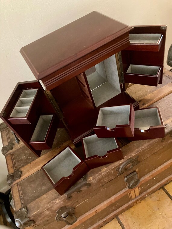 Large Wooden Jewelry box, 2 Swing out Doors Jewel… - image 3