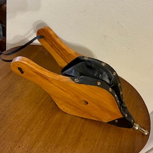 Vintage Wooden Fireplace Bellows – 15” Handcrafted Air Blower with Brass Nozzle & Leather, Rustic Hearth Decor