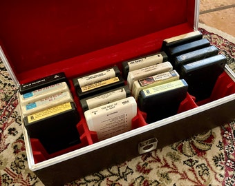 8-Tract Tape Case with 16 Tapes, Retro Music Case with 8-Tract Tapes, 16 Eight Tract Tapes in Carrying Case, 8 Tract Carry Case for 24 Tapes