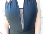 One Piece Deep V Mesh Swim Suit