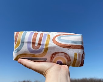 Boho makeup bag, boho rainbow bag, cosmetic bag for purse, gift under 20 for best friend, boho bridesmaid gifts, pad pouch, small gift