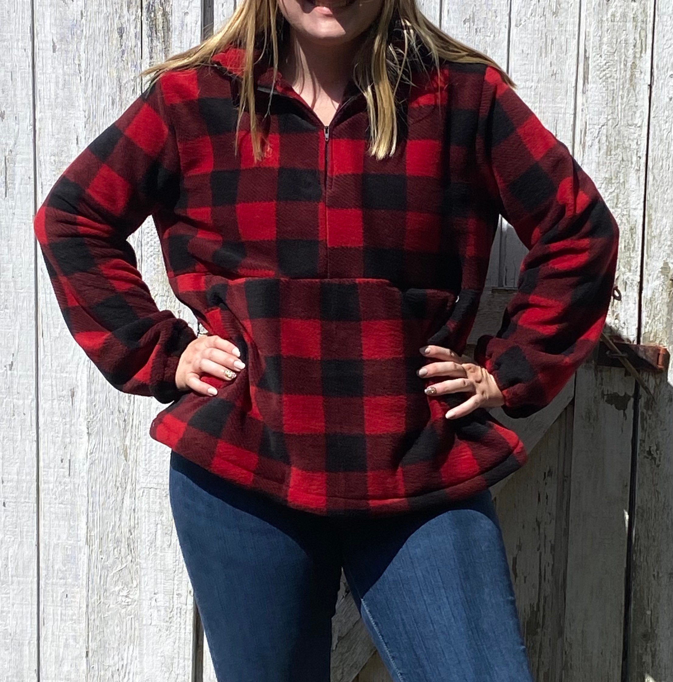 Buffalo Plaid Fleece Pullover for Women 