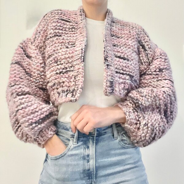 Cropped Knitted Cardigan in Blue