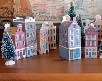 Calendrier de l'Avent à imprimer, Noël dans la ville, d'adorables boîtes cadeau maison d'Amsterdam, Décor de Noël