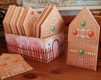Teabag envelopes Advent Calendar – Gingerbread House 24 teabag enveloppes houses for a Christmas countdown