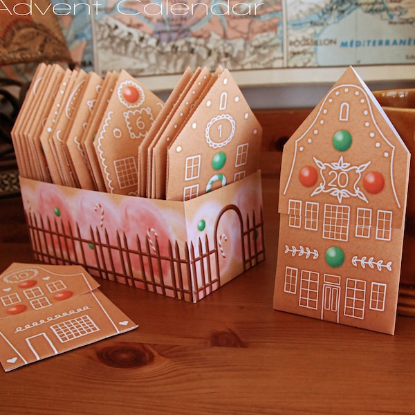 Teabag envelopes Advent Calendar – Gingerbread House 24 teabag enveloppes houses for a Christmas countdown