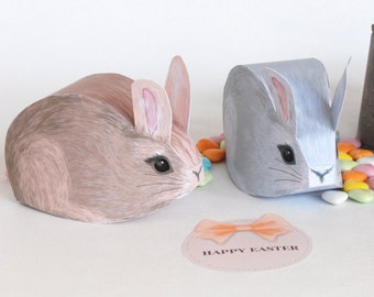 Boîtes cadeau Lapin de Pâques, Printable - 3 lapins angora avec étiquettes - Décoration de Pâques - centre de table - cadeau d'invité - DIY