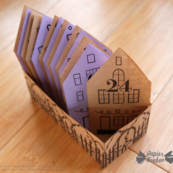 DIY Tea bag envelopes Advent Calendar - 24 envelopes in shape of cute houses for a Christmas countdown