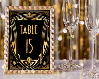 Table Numbers Printable for Great Gatsby Wedding Party, Art Deco Table Numbers, Roaring 20s Table Signs, Table Numbers 1-30, 5x7