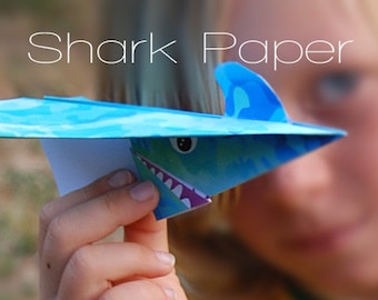 Avion en papier requin à imprimer, avion requin printable, activité enfant avion en papier, téléchargement immédiat