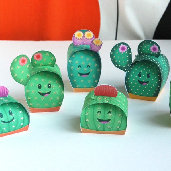 Boîtes cadeau cactus (Printable) - Décoration papier cactus centre de table, 6 adorables boîtes cactus + etiquettes editables - DIY