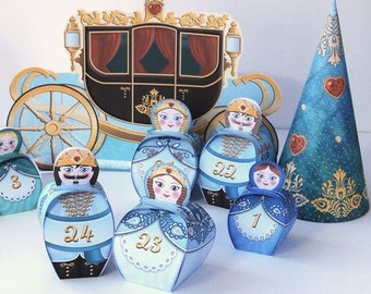 Princess Advent calendar printable, Matryoshka Advent gift box, Christmas countdown, Russian nesting dolls Advent calendar, Nutcracker xmas