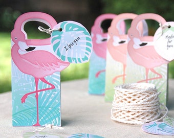 Flamingo Party Gift Box Printable, Flamingo favor bag + editable palm tags, Flamingo party, flamingo wedding, Mother's Day instant download