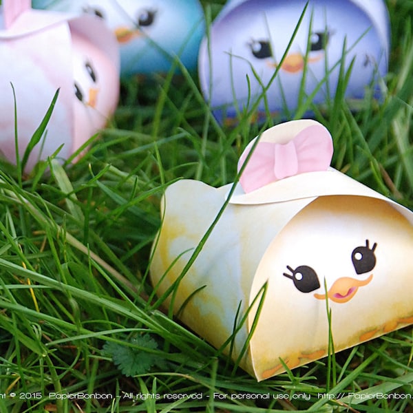 Easter Chicks gift Box - 6 cute chicks favor box for Easter egg hunting - paper DIY - Easter favors