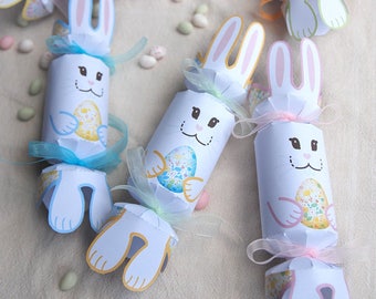 Easter bunny crackers Printable, Easter bunnies with floral pattern, Easter gift box, bunny table decorations, 6 pastel bunny treat box