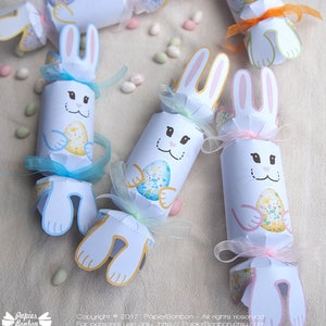 Easter bunny crackers Printable, Easter bunnies with floral pattern, Easter gift box, bunny table decorations, 6 pastel bunny treat box
