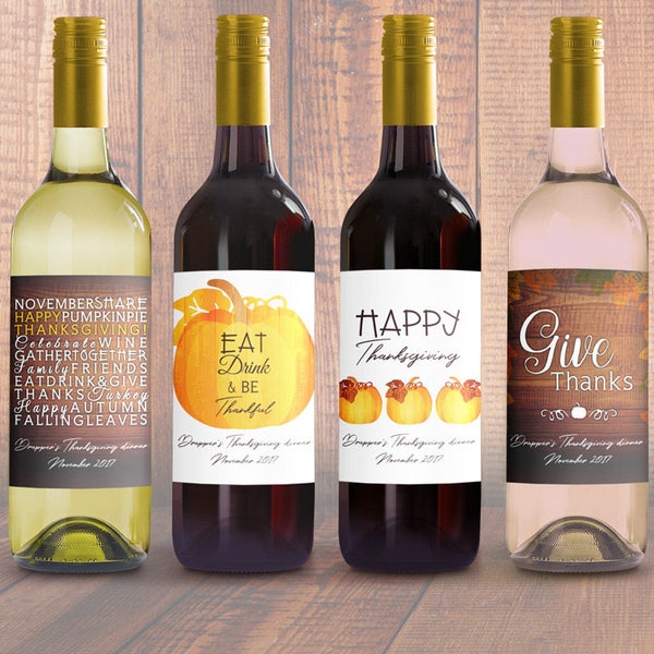 Etiquettes de vin modernes (Printable Editable) - Thanksgivings - Fête américaine de l'action de grâce