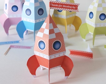 Rocket favor box – 5 colors batch - Space party 5 gift box, treat box printable