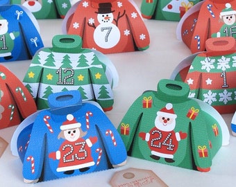 Ugly Xmas sweater Advent Calendar - 24 funny favor box for a Christmas countdown