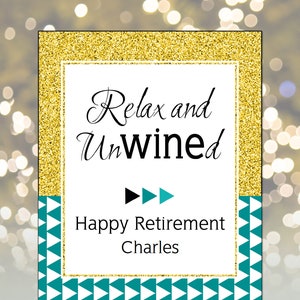 Retirement wine labels Editable pdf for retirement party, Turquoise gold Custom Wine Labels, Personalized Mini Wine bottle, 3 sizes image 5