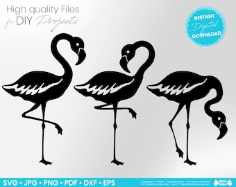 Flamand rose fichier SVG - modèle découpage papier | machine de découpe - Cricut Silhouette | Svg Dxf Png Jpg Pdf Eps | Clipart Flamand rose