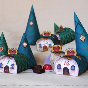 Advent Calendar – Village in the Forest - 24 advent boxes + 3 xmas trees for a Christmas countdown