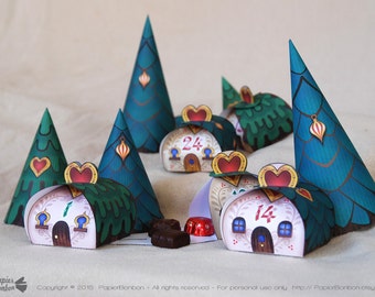 Advent Calendar – Village in the Forest - 24 advent boxes + 3 xmas trees for a Christmas countdown