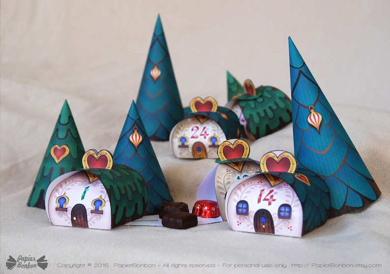 Advent Calendar Village in the Forest 24 advent boxes 3 xmas trees for a Christmas countdown image 1