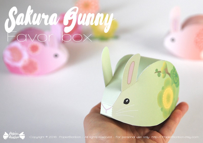 Easter bunny gift box, pastel color easter treat box, rabbit favor box, bunny chocolate box, Easter decoration for egg hunt, spring flower rabbit, spring bunny, sweet pink green, orange 3 DIY paper craft box 3D bunny 3D rabbit