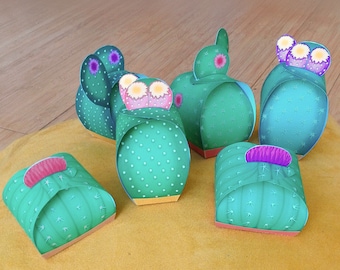 Cactus gift boxes (Printable) - 6 cute cactus party centerpiece, set of 6 cactus favor boxes DIY + editable tags - instant download