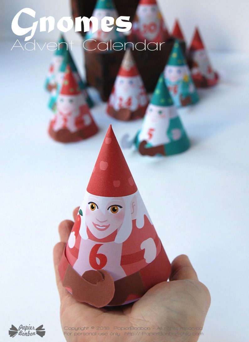 DIY Advent calendar printable  24 cute Gnomes Advent boxes image 1