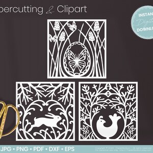 Lapin, Oeuf, poulet - modèle découpage papier | machine de découpe - Cricut Silhouette | Svg Dxf Png Jpg Pdf Eps | Clipart | Pâques