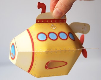 Yellow Submarine treat box paper toy - favor box printable