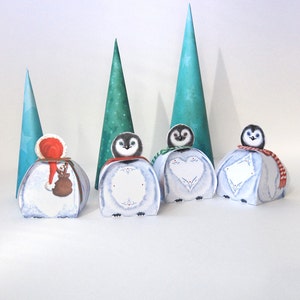 Penguins favor box, Christmas treat box 4 gift box printable DIY image 1