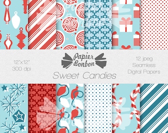 Digitale Papiere - sich wiederholende Muster - Weihnachtsbonbons - DIY-Kartenherstellung, Origami, kreative Freizeit + transparentes PNG