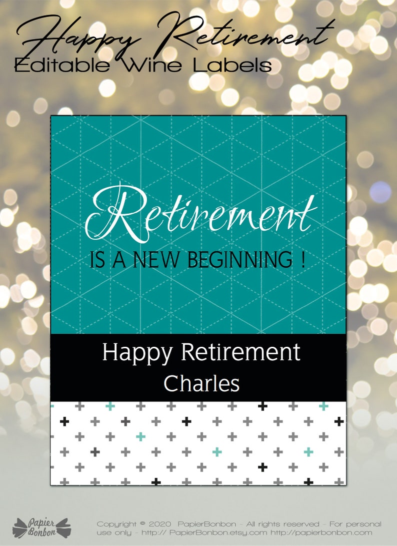 Retirement wine labels Editable pdf for retirement party, Turquoise gold Custom Wine Labels, Personalized Mini Wine bottle, 3 sizes image 2