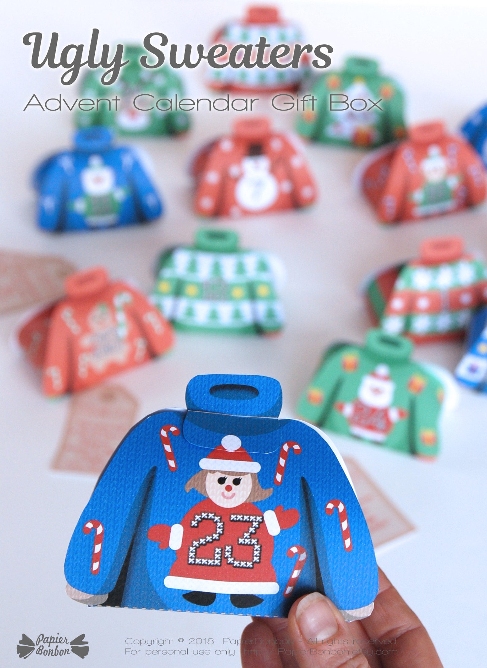 Ugly Christmas Sweater Advent Calendar 24 DIY printable funny Etsy