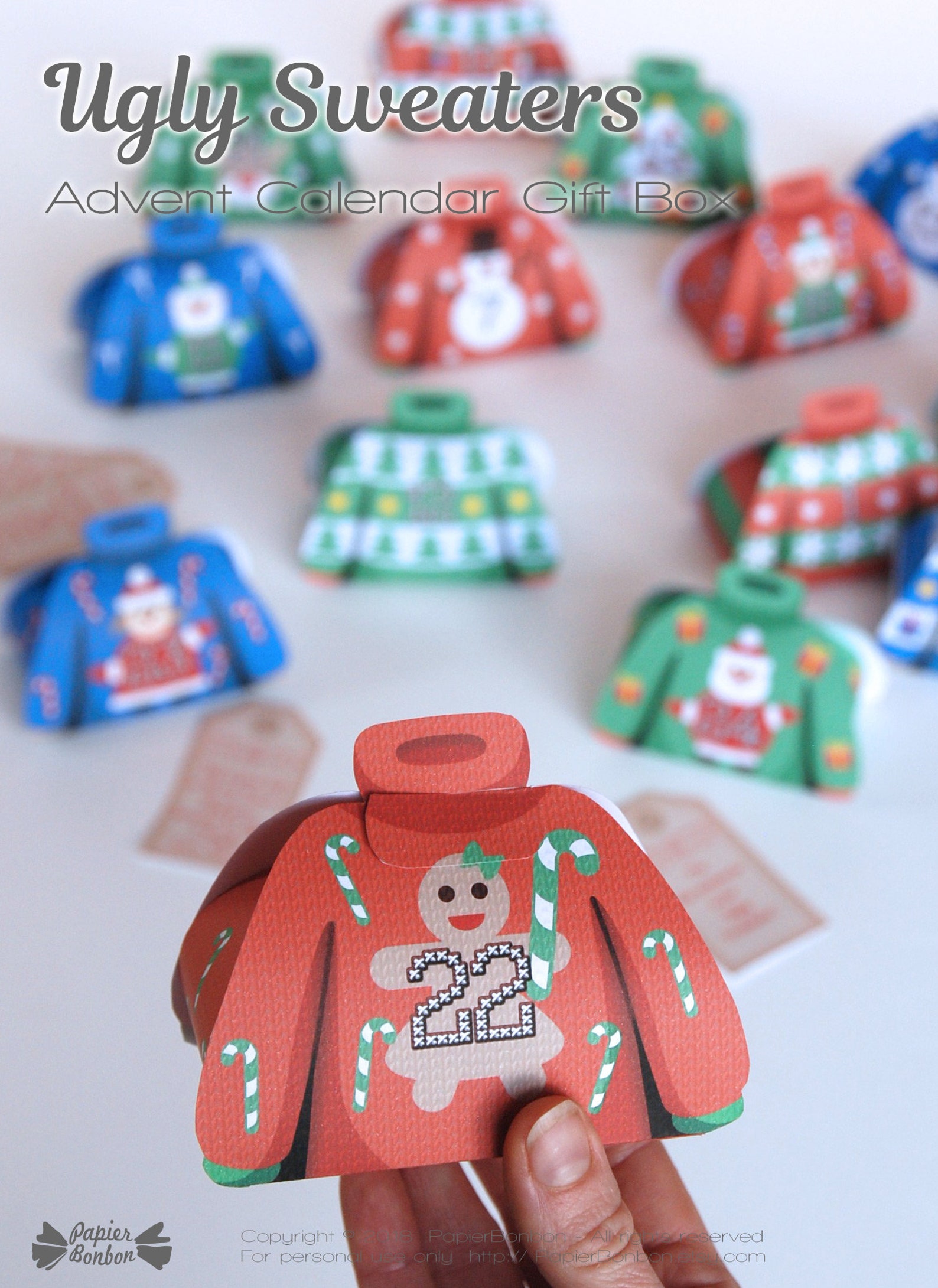 Ugly Christmas Sweater Advent Calendar 24 DIY Printable Funny Etsy