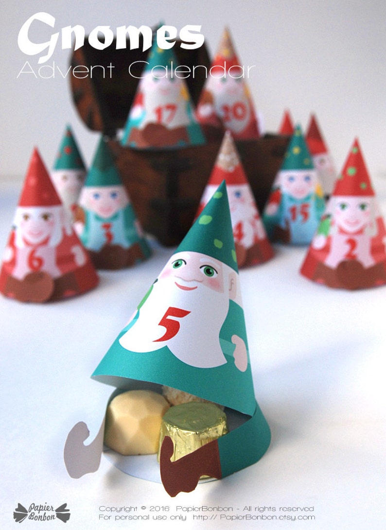 DIY Advent calendar printable 24 cute Gnomes Advent boxes Etsy