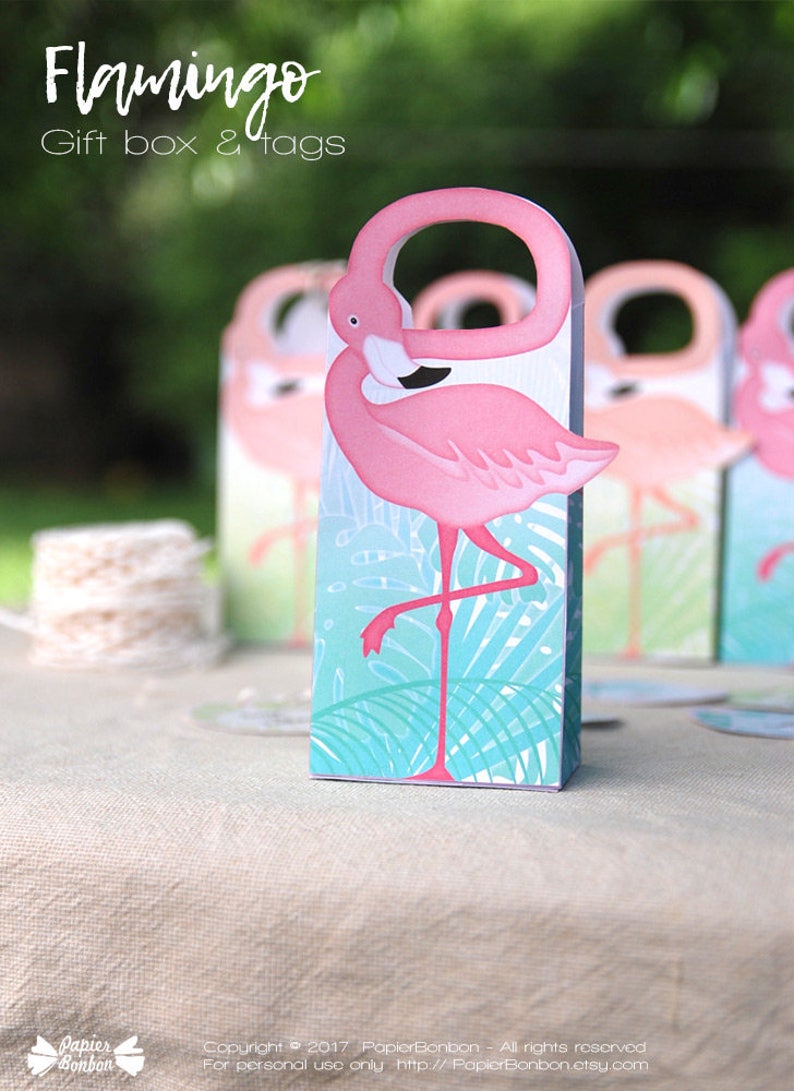 Flamingo Party Gift Box Printable Flamingo Favor Bag Etsy