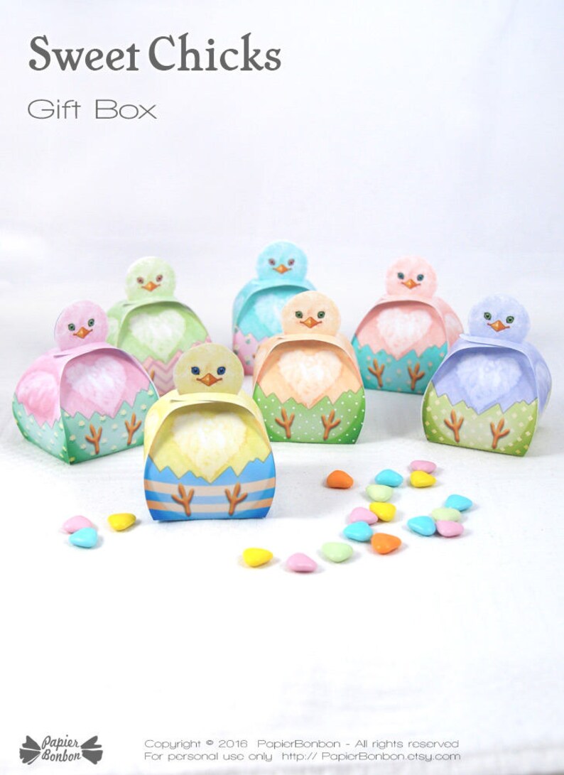 Easter box printable, 7 Chicks gift boxes, Easter decor, cute pastel COLOR chicks, Easter bag, easter egg kit for a funny egg hunt image 3