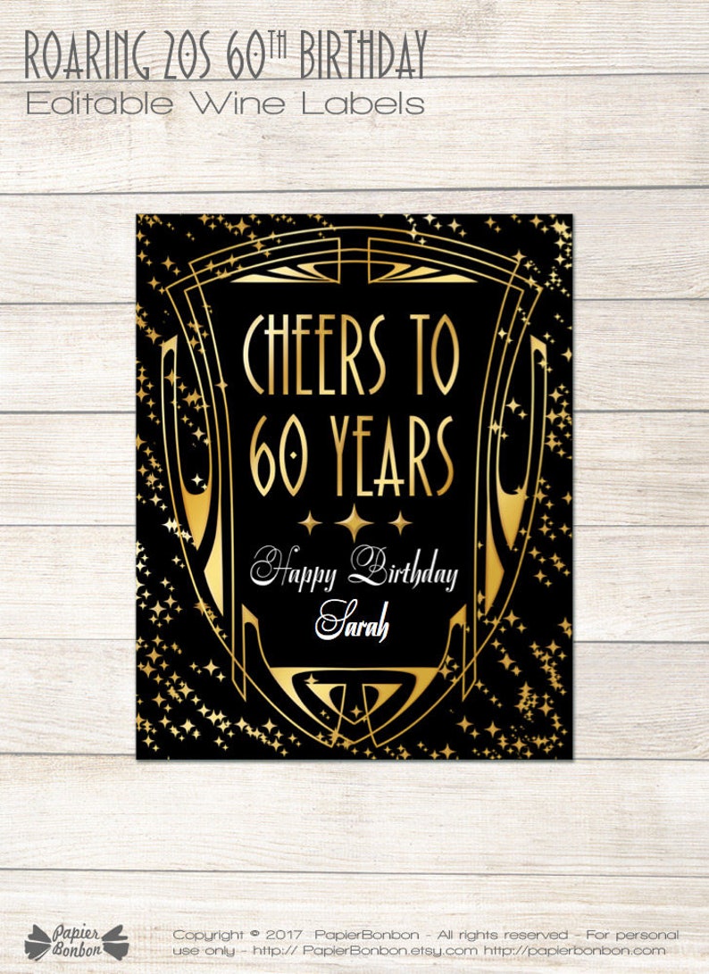 Editable Wine Bottle Labels for 60th Birthday printable | Etsy