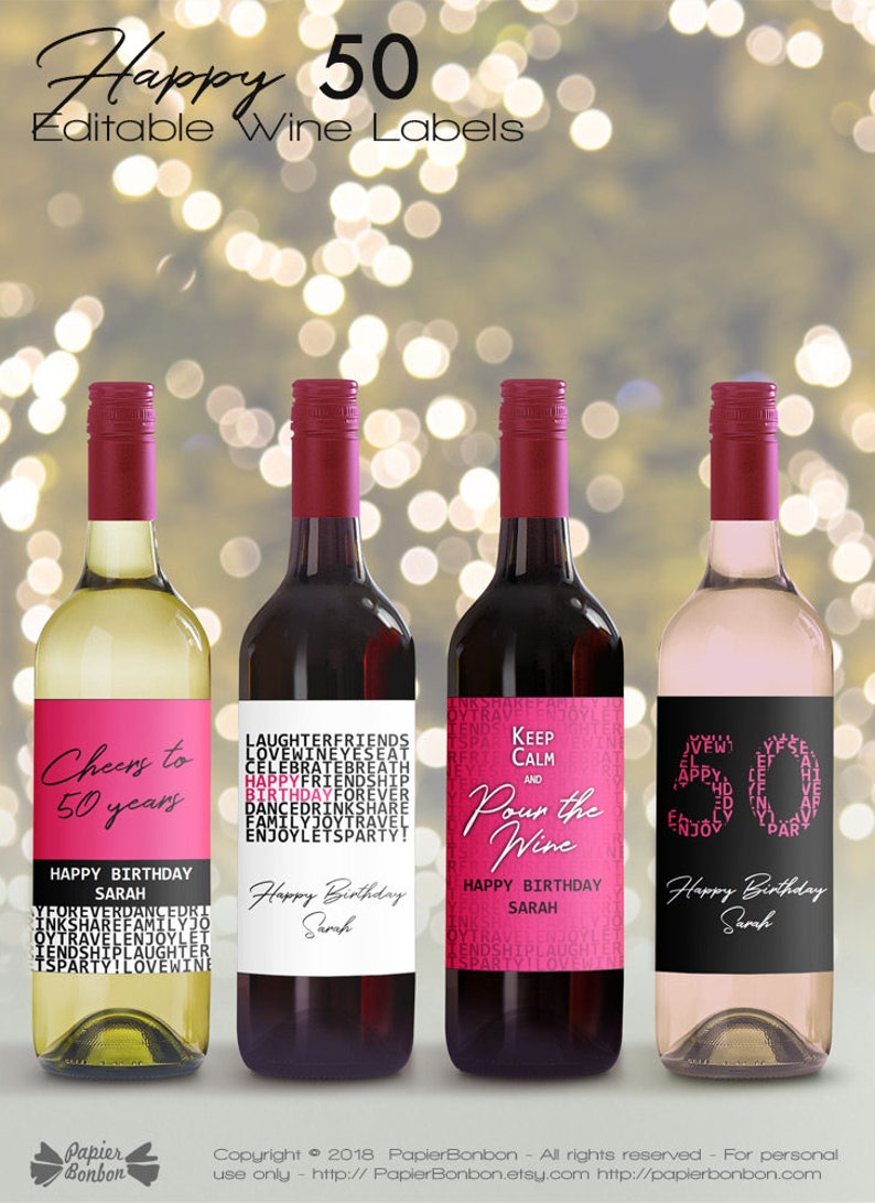Editable Wine Bottle Labels for 50th Birthday printable | Etsy